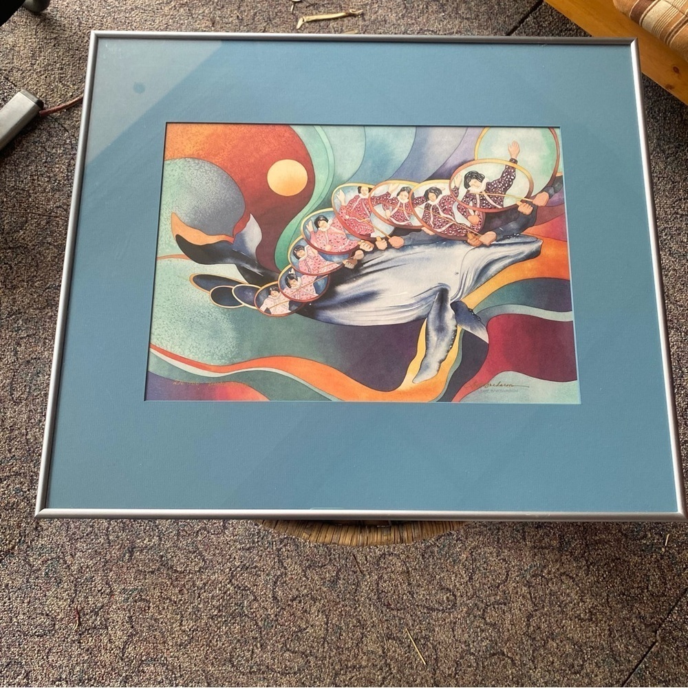 Dot Bardarson Whale Dance Alaskan Artist Inuit indigenous watercolour framed art